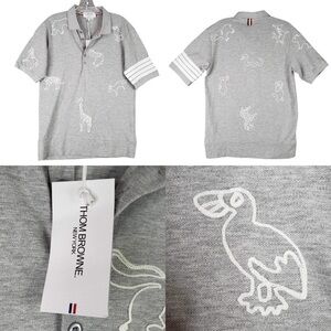 Thom Browne Gray Polo Shirt Embroidered Short Sleeve Size 1 Small